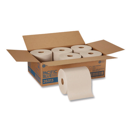Pacific Blue Basic Recycled Paper Towel Roll, 1-ply, 7.87  X 1,000 Ft, Brown, 6/carton