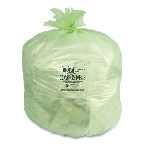 Biotuf Compostable Can Liners, 30 Gal, 1 Mil, 28 X 45, Green, 25 Bags/roll, 5 Rolls/carton