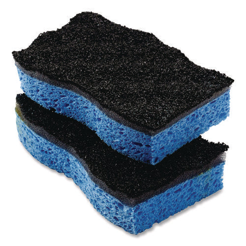 Scrunge Heavy-duty Sponge, 2.63 X 4.25, 1 Thick, Black/blue, 2/pack, 8 Packs/carton