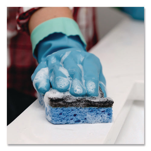 Scrunge Heavy-duty Sponge, 2.63 X 4.25, 1 Thick, Black/blue, 2/pack, 8 Packs/carton
