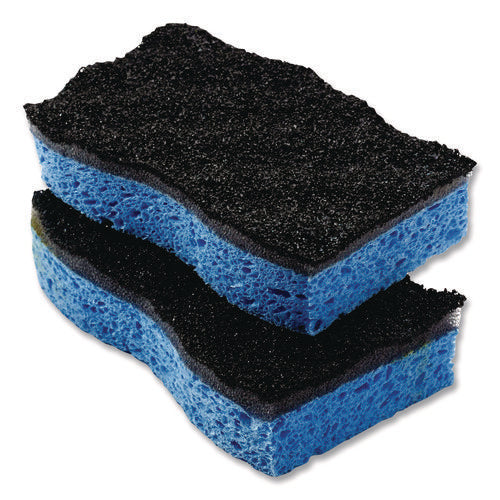 Scrunge Heavy-duty Sponge, 2.63 X 4.25, 1 Thick, Black/blue, 2/pack