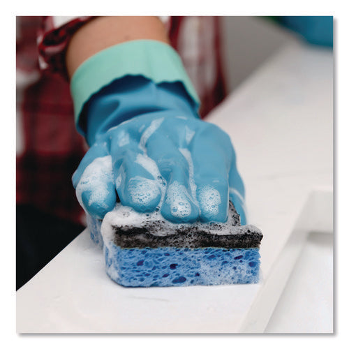 Scrunge Heavy-duty Sponge, 2.63 X 4.25, 1 Thick, Black/blue, 2/pack
